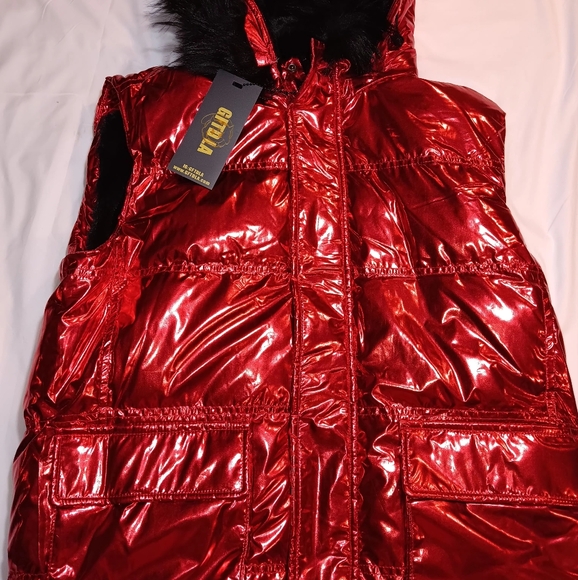 GIFTED LA VEST JACKET WITH HOOD RED WOMENS SMALL 100%POLYESTER - Picture 1 of 14
